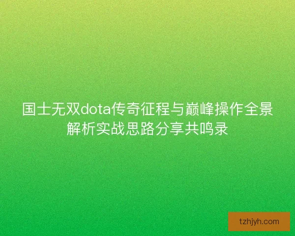 国士无双dota传奇征程与巅峰操作全景解析实战思路分享共鸣录