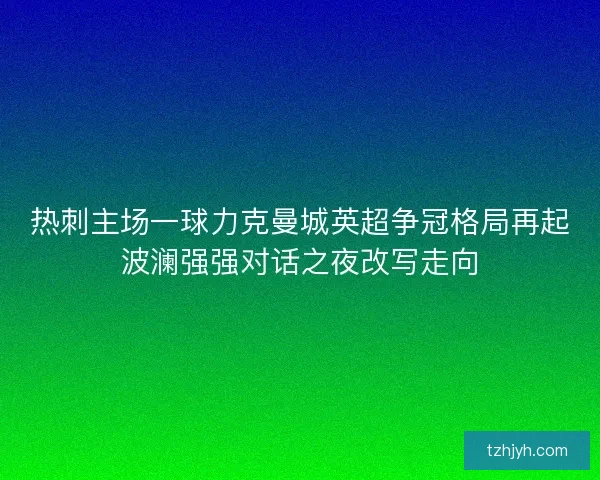 热刺主场一球力克曼城英超争冠格局再起波澜强强对话之夜改写走向