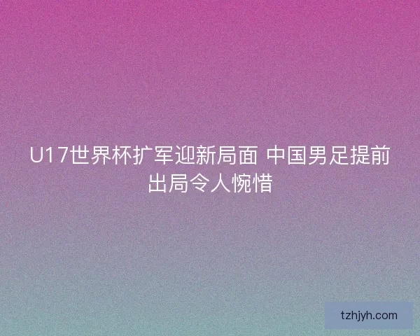 U17世界杯扩军迎新局面 中国男足提前出局令人惋惜