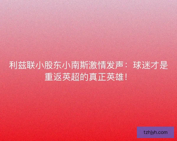 利兹联小股东小南斯激情发声：球迷才是重返英超的真正英雄！