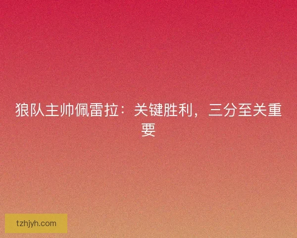 狼队主帅佩雷拉：关键胜利，三分至关重要